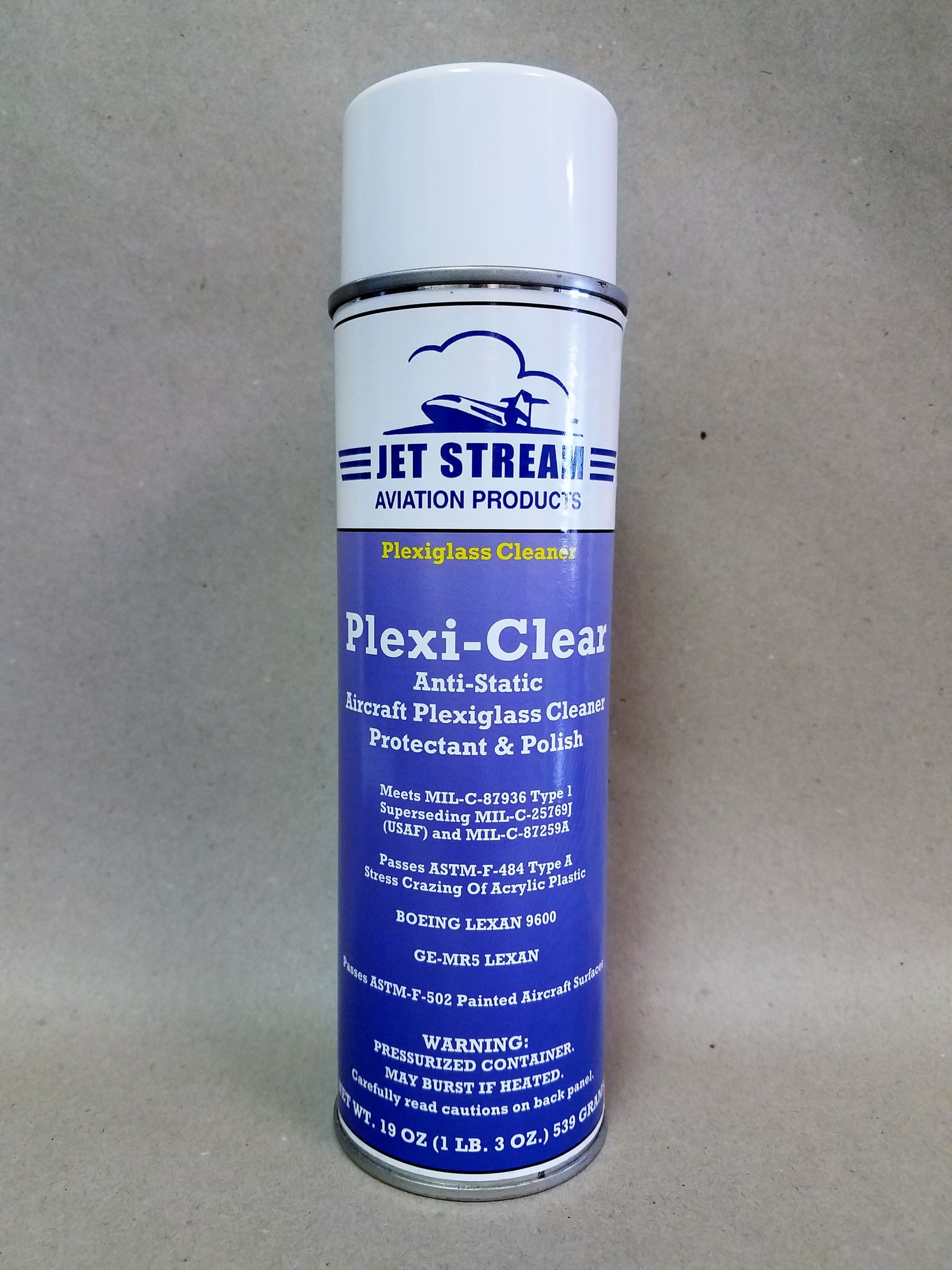 JET STREAM® PC12 PLEXI-CLEAR™ White Anti-Static Aircraft Plexiglass  Cleaner, Protectant & Polish - 19 oz Aerosol Can